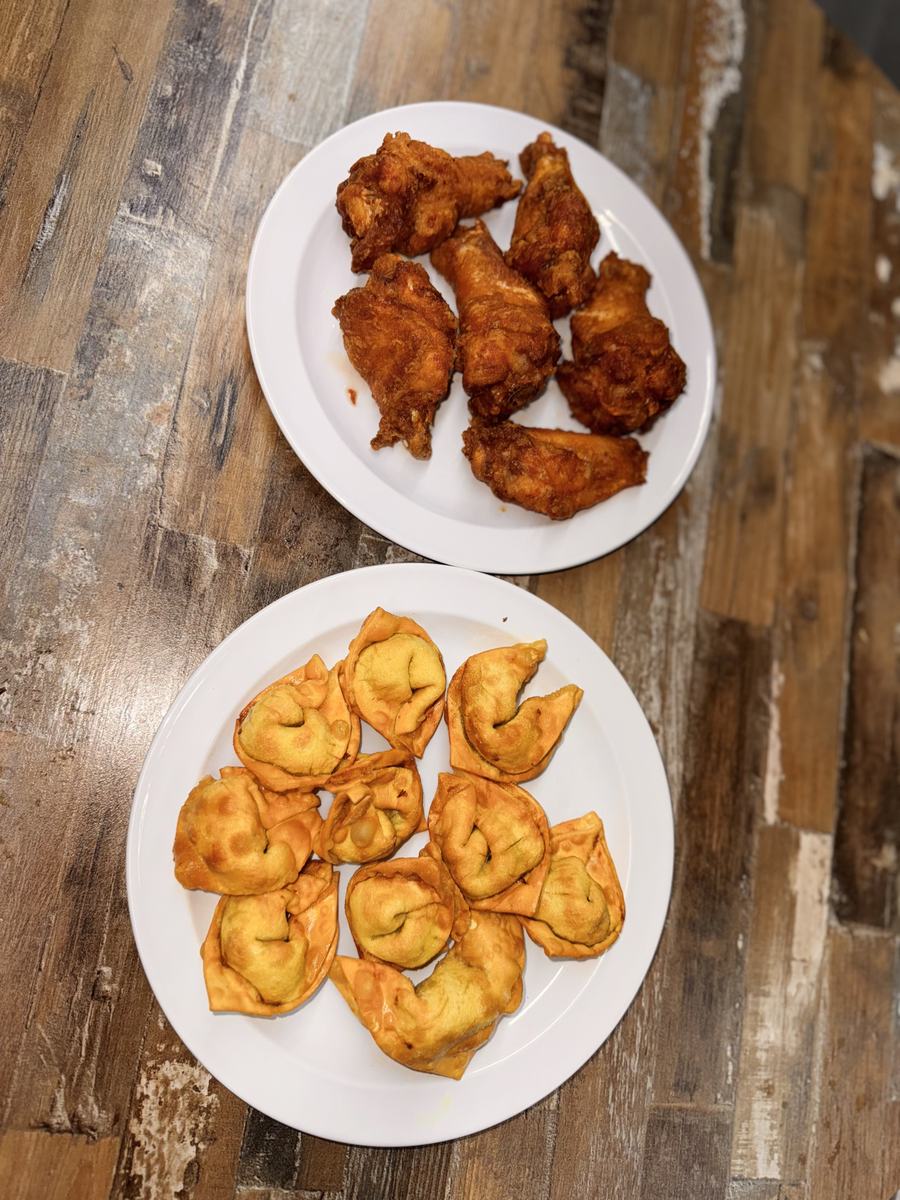 Fried wontons and spicy wings